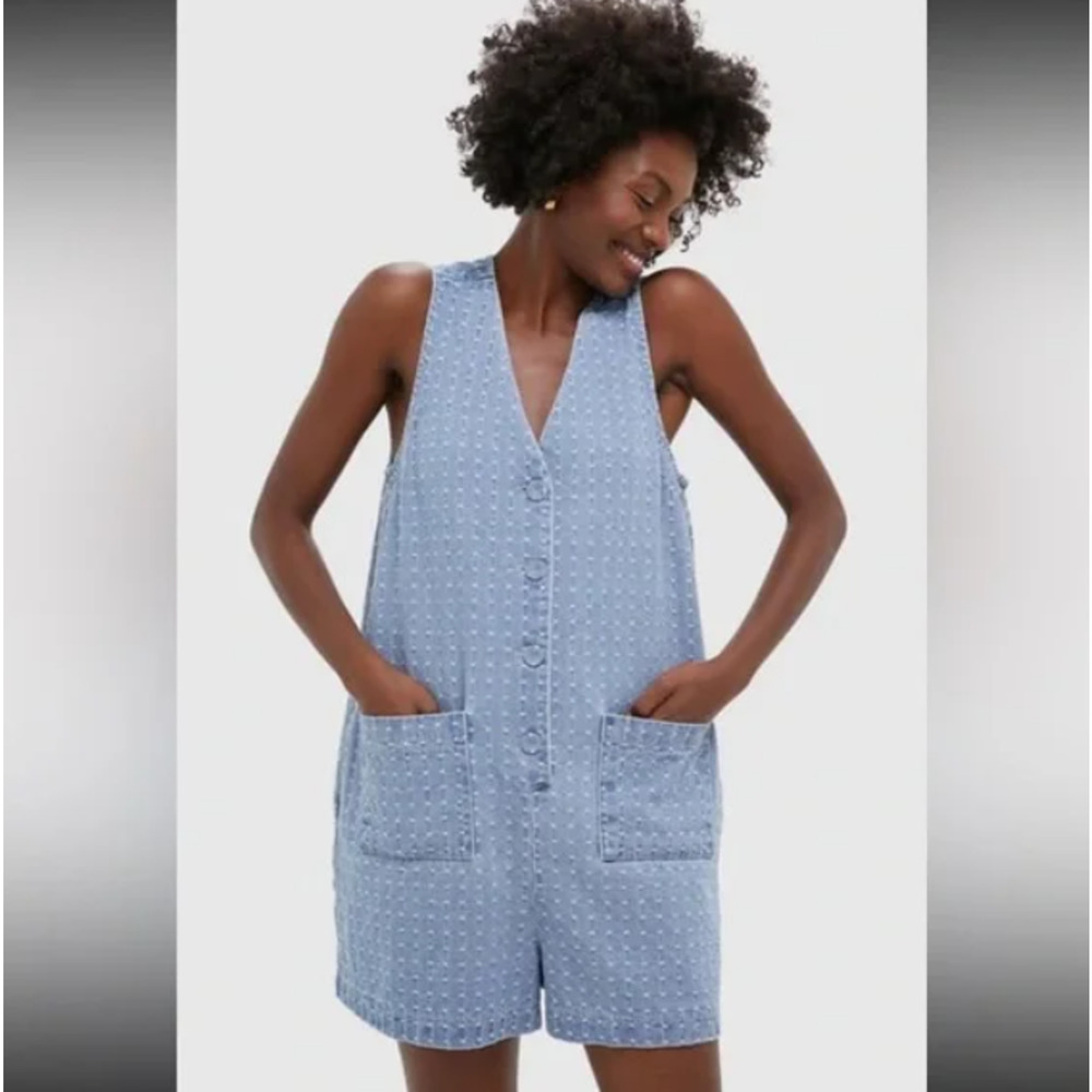 Tuckernuck Light Blue Textured Button-Front Romper
